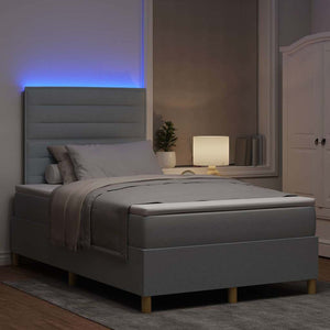 vidaXL LED Box Spring Bed with Mattress Light Gray 120 x 200 cm Fabric