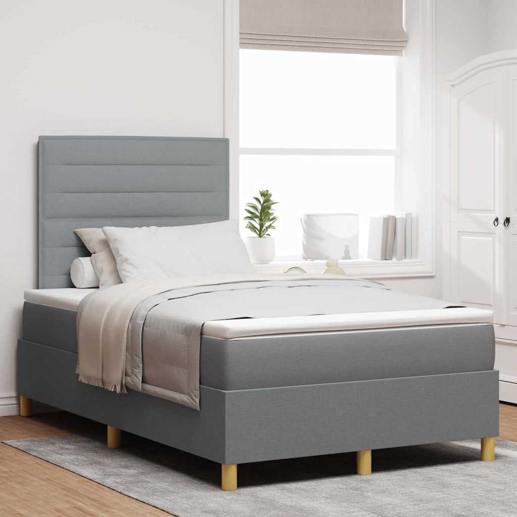 vidaXL LED Box Spring Bed with Mattress Light Gray 120 x 200 cm Fabric