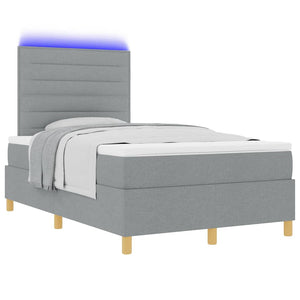 vidaXL LED Box Spring Bed with Mattress Light Gray 120 x 200 cm Fabric