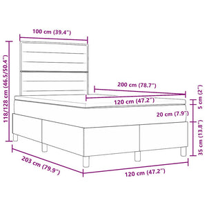 vidaXL LED Box Spring Bed with Mattress Light Gray 120 x 200 cm Fabric