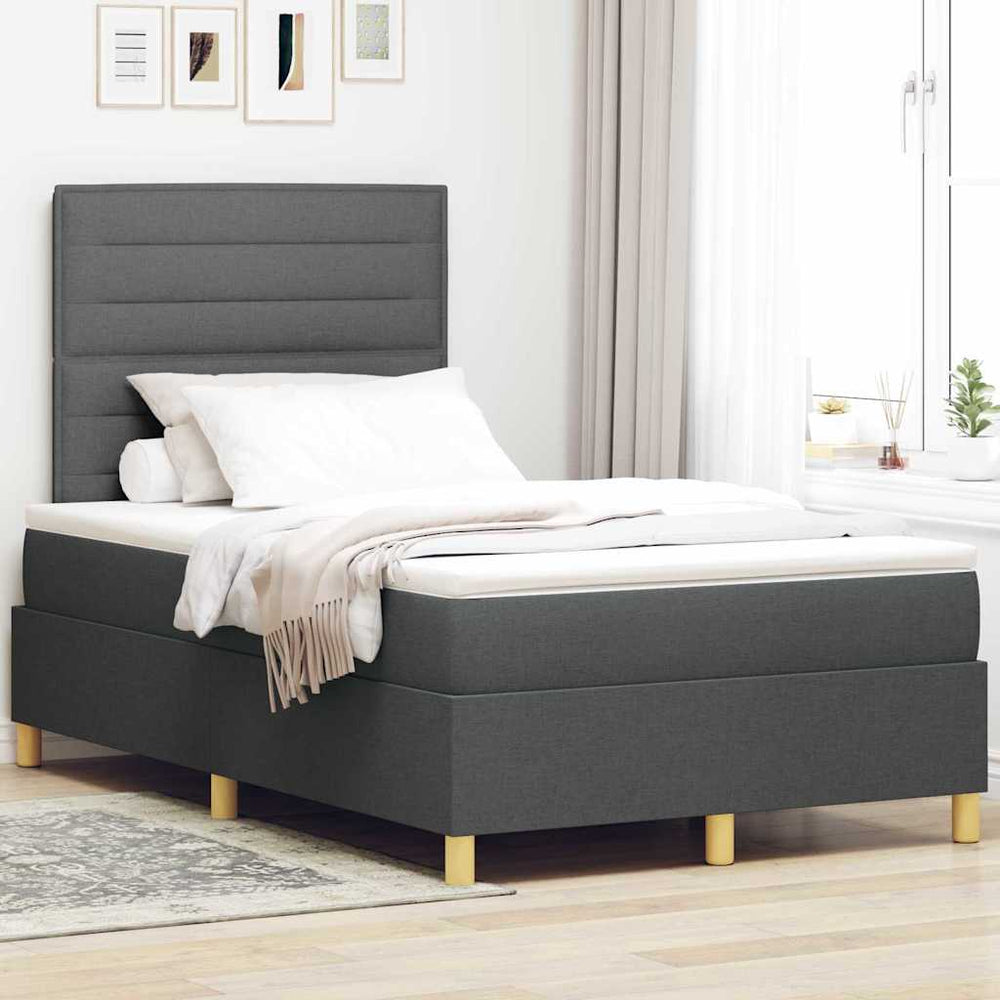 vidaXL LED Box Spring Bed with Mattress Dark Gray 120 x 200 cm Fabric