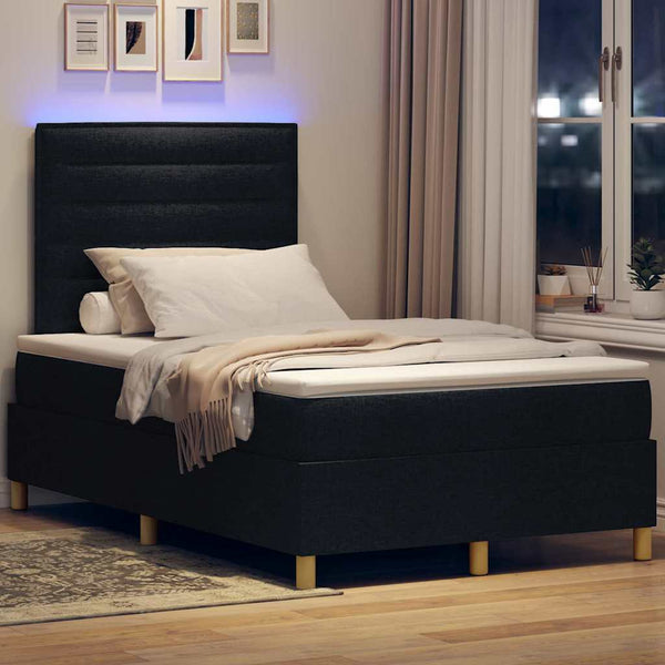 vidaXL LED Box Spring Bed with Mattress Black 120 x 200 cm Fabric