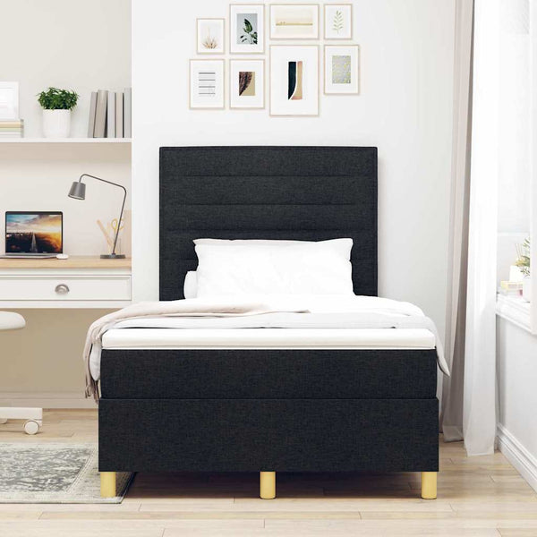 vidaXL LED Box Spring Bed with Mattress Black 120 x 200 cm Fabric