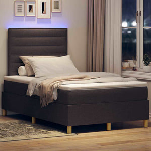 vidaXL LED Box Spring Bed with Mattress Dark Brown 120 x 200 cm Fabric