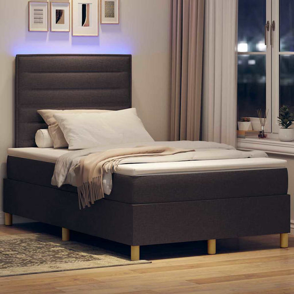 vidaXL LED Box Spring Bed with Mattress Dark Brown 120 x 200 cm Fabric