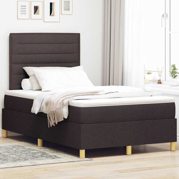 vidaXL LED Box Spring Bed with Mattress Dark Brown 120 x 200 cm Fabric