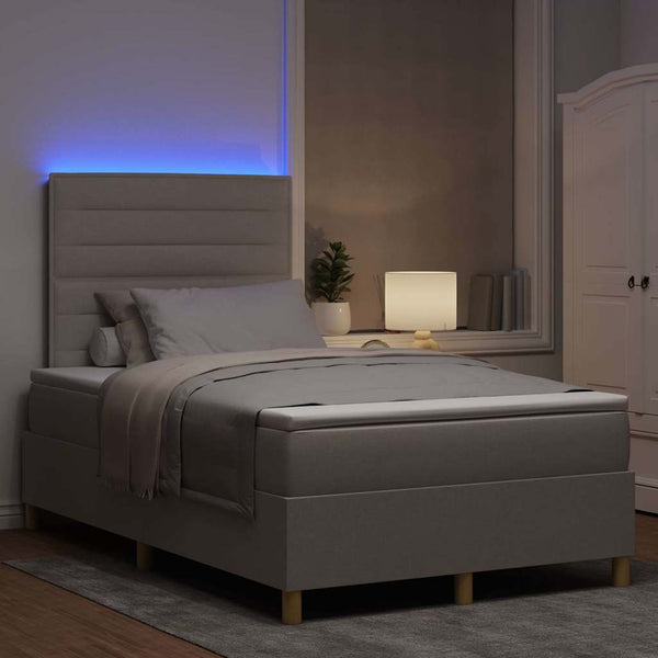 vidaXL LED Box Spring Bed with Mattress Taupe 120 x 200 cm Fabric