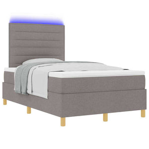 vidaXL LED Box Spring Bed with Mattress Taupe 120 x 200 cm Fabric