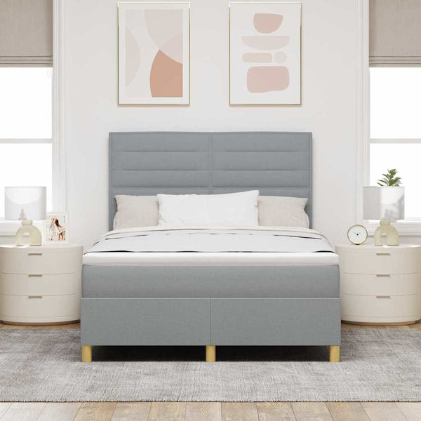 vidaXL LED Box Spring Bed with Mattress Light Gray 140 x 190 cm Fabric