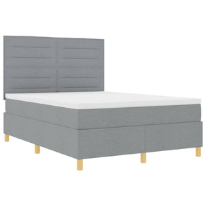 vidaXL LED Box Spring Bed with Mattress Light Gray 140 x 190 cm Fabric