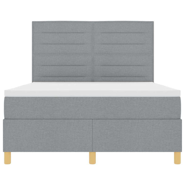 vidaXL LED Box Spring Bed with Mattress Light Gray 140 x 190 cm Fabric