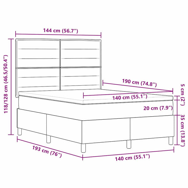 vidaXL LED Box Spring Bed with Mattress Light Gray 140 x 190 cm Fabric
