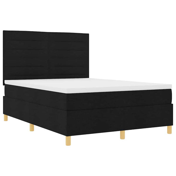 vidaXL LED Box Spring Bed with Mattress Black 140 x 190 cm Fabric
