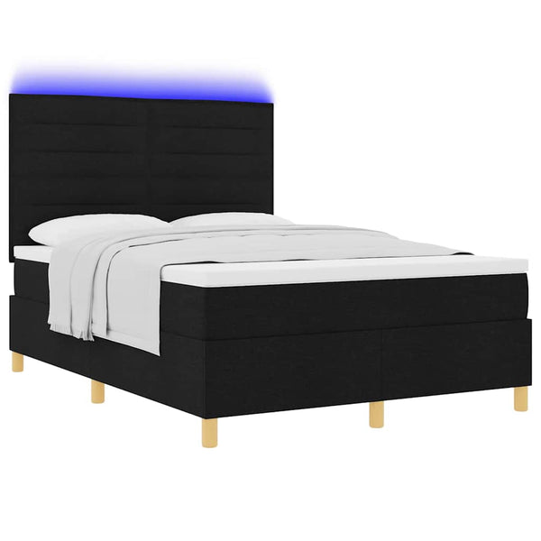 vidaXL LED Box Spring Bed with Mattress Black 140 x 190 cm Fabric