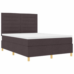 vidaXL LED Box Spring Bed with Mattress Dark Brown 140 x 190 cm Fabric
