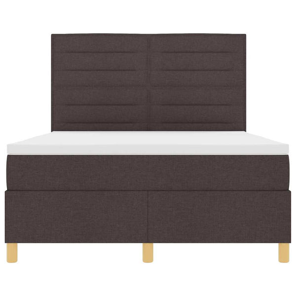 vidaXL LED Box Spring Bed with Mattress Dark Brown 140 x 190 cm Fabric