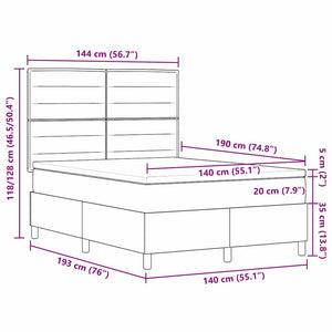 vidaXL LED Box Spring Bed with Mattress Dark Brown 140 x 190 cm Fabric