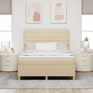 vidaXL LED Box Spring Bed with Mattress Cream 140 x 190 cm Fabric
