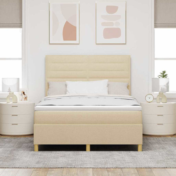 vidaXL LED Box Spring Bed with Mattress Cream 140 x 190 cm Fabric