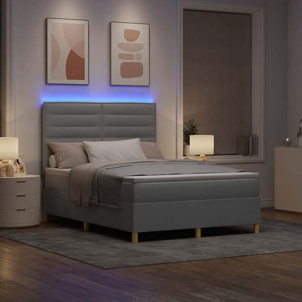 vidaXL LED Box Spring Bed with Mattress Light Grey 140 x 200 cm Fabric