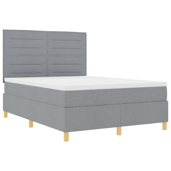 vidaXL LED Box Spring Bed with Mattress Light Grey 140 x 200 cm Fabric