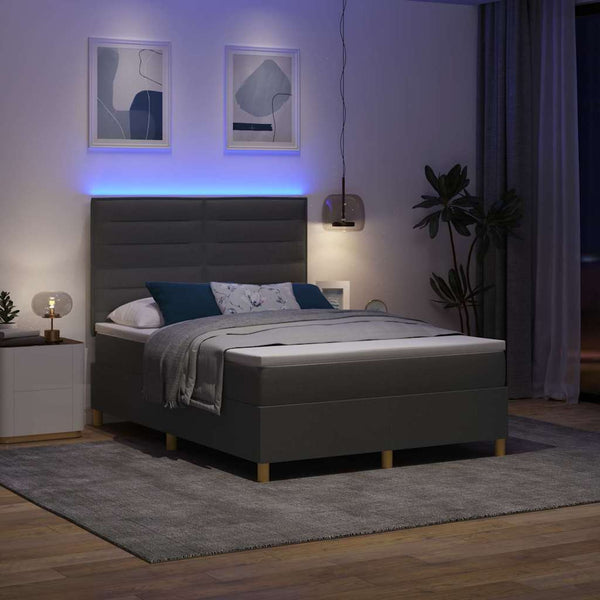 vidaXL LED Box Spring Bed with Mattress Dark Grey 140 x 200 cm Fabric