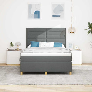 vidaXL LED Box Spring Bed with Mattress Dark Grey 140 x 200 cm Fabric