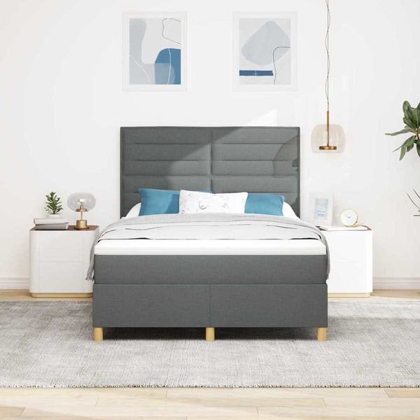 vidaXL LED Box Spring Bed with Mattress Dark Grey 140 x 200 cm Fabric