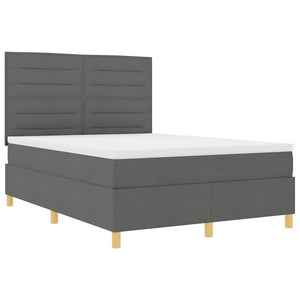 vidaXL LED Box Spring Bed with Mattress Dark Grey 140 x 200 cm Fabric