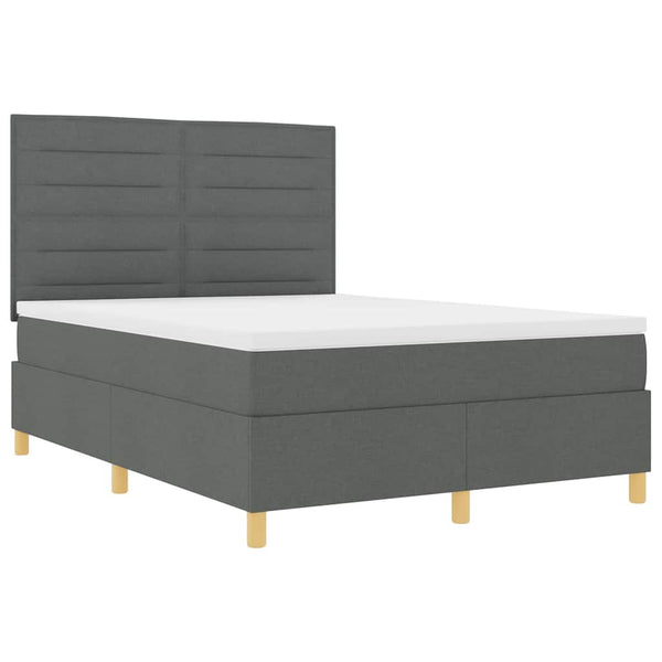 vidaXL LED Box Spring Bed with Mattress Dark Grey 140 x 200 cm Fabric