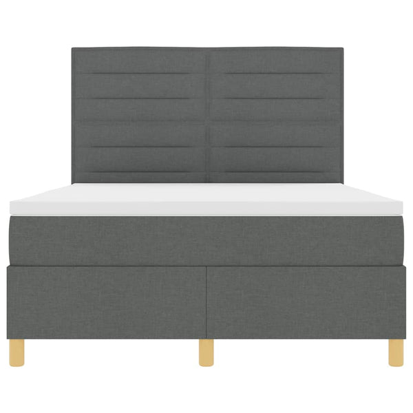 vidaXL LED Box Spring Bed with Mattress Dark Grey 140 x 200 cm Fabric