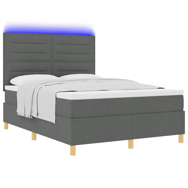 vidaXL LED Box Spring Bed with Mattress Dark Grey 140 x 200 cm Fabric