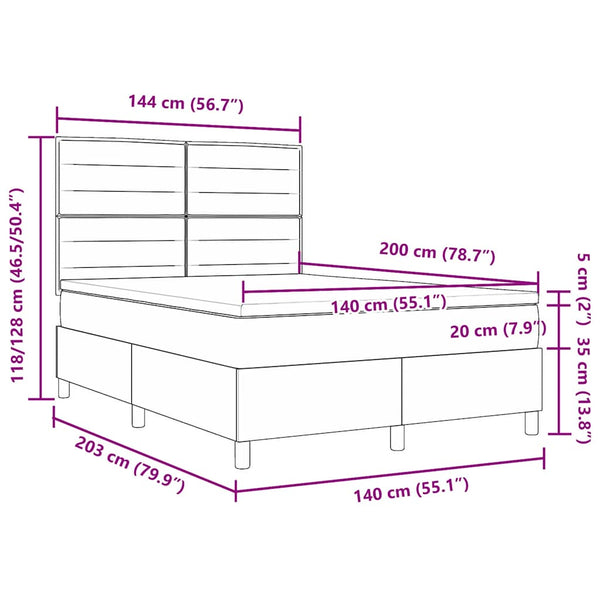 vidaXL LED Box Spring Bed with Mattress Dark Grey 140 x 200 cm Fabric