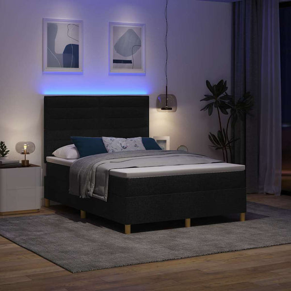 vidaXL LED Fabric Box Spring Bed with Mattress Black 140 x 200 cm