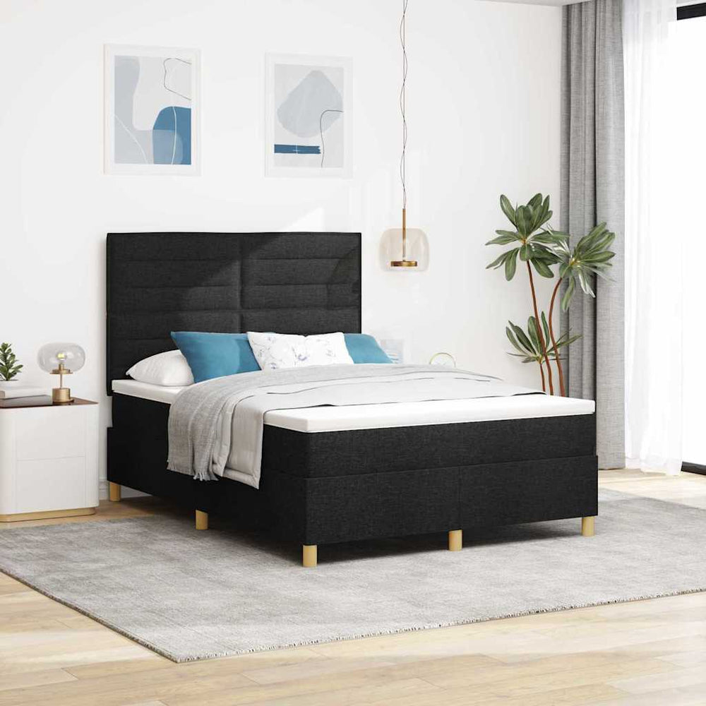 vidaXL LED Fabric Box Spring Bed with Mattress Black 140 x 200 cm