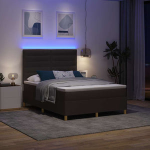 vidaXL LED Box Spring Bed with Mattress Dark Brown 140 x 200 cm Fabric
