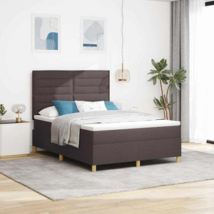 vidaXL LED Box Spring Bed with Mattress Dark Brown 140 x 200 cm Fabric