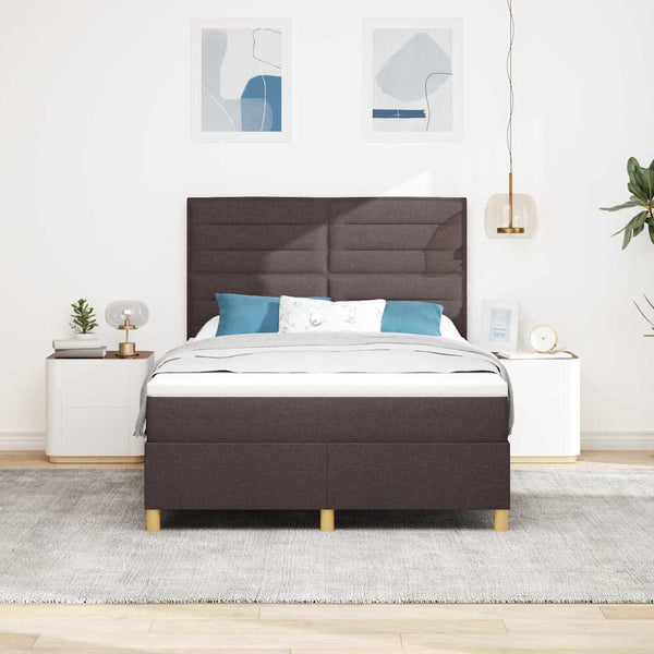 vidaXL LED Box Spring Bed with Mattress Dark Brown 140 x 200 cm Fabric