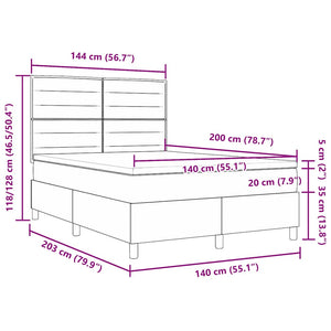 vidaXL LED Box Spring Bed with Mattress Dark Brown 140 x 200 cm Fabric
