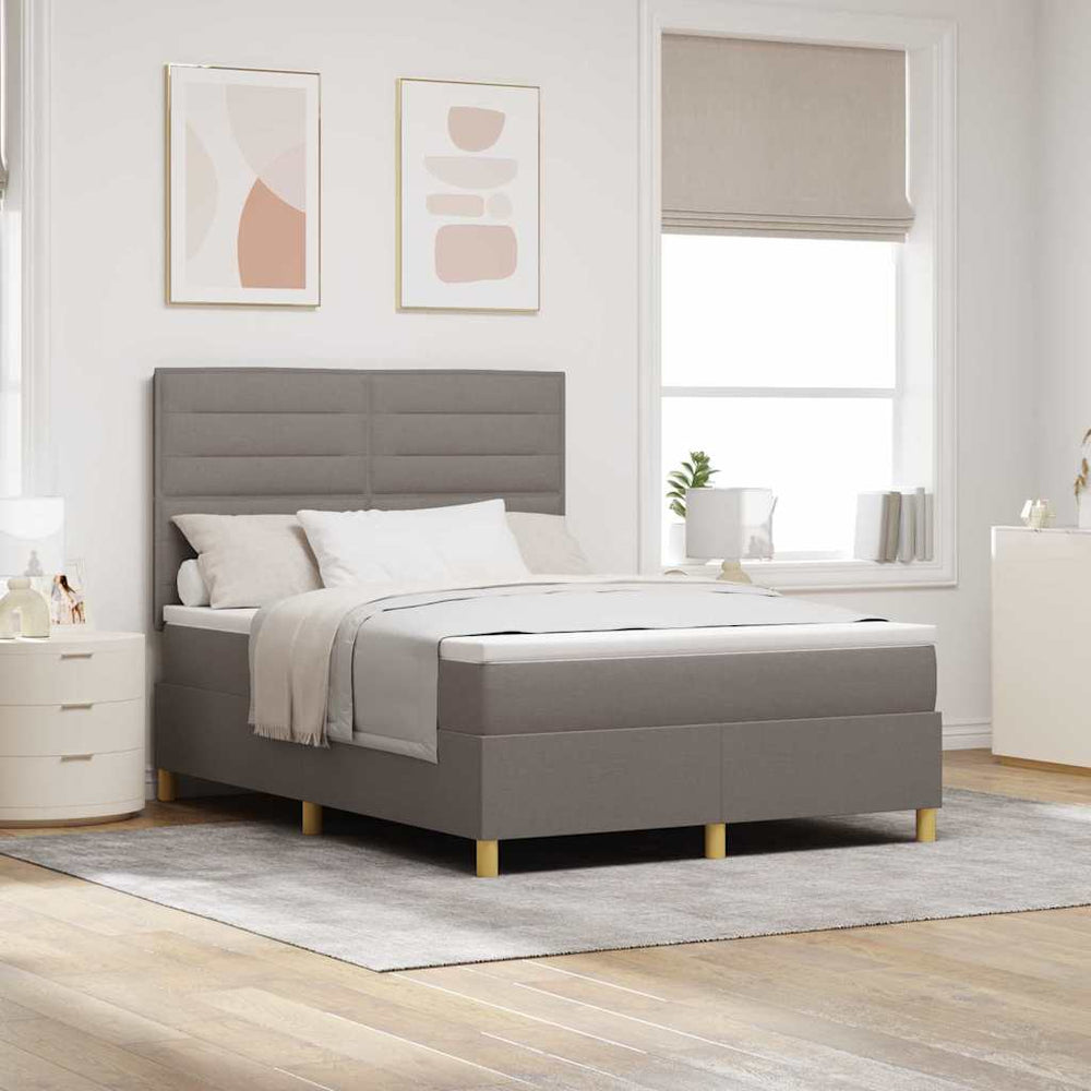 vidaXL LED Box Spring Bed with Mattress Taupe 140 x 200 cm Fabric