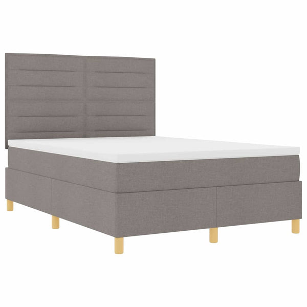 vidaXL LED Box Spring Bed with Mattress Taupe 140 x 200 cm Fabric