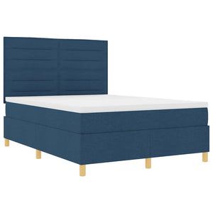 vidaXL LED Box Spring Bed with Mattress Blue 140 x 200 cm Fabric