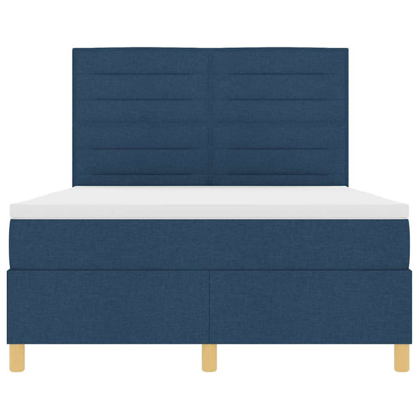 vidaXL LED Box Spring Bed with Mattress Blue 140 x 200 cm Fabric