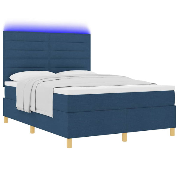 vidaXL LED Box Spring Bed with Mattress Blue 140 x 200 cm Fabric