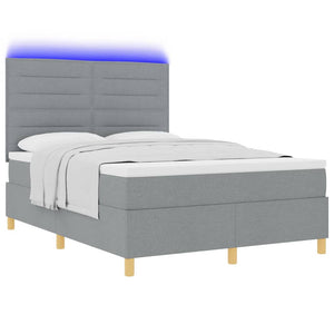 vidaXL LED Box Spring Bed with Mattress Light Gray 160 x 200 cm Fabric