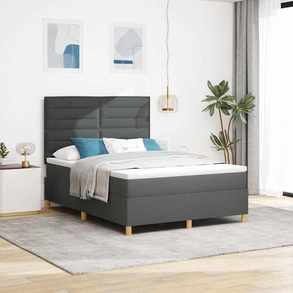 vidaXL LED Box Spring Bed with Mattress Dark Grey 160 x 200 cm Fabric