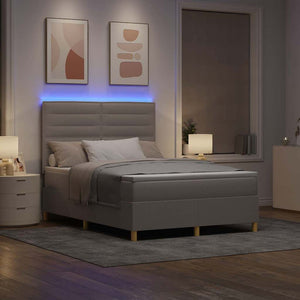 vidaXL LED Box Spring Bed with Mattress Taupe 160 x 200 cm Fabric