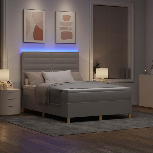 vidaXL LED Box Spring Bed with Mattress Taupe 160 x 200 cm Fabric