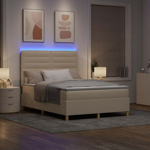 vidaXL LED Box Spring Bed with Mattress Cream 160 x 200 cm Fabric