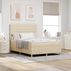 vidaXL LED Box Spring Bed with Mattress Cream 160 x 200 cm Fabric